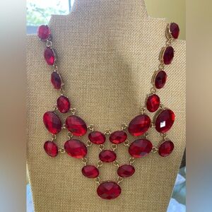 Faceted Red Glass Bib Runway‎ Necklace